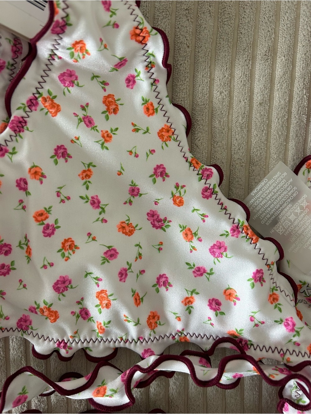 Kulani Kinis White Floral Ruffle Bikini Top with Pink & Orange Flowers - Picture 4 of 4